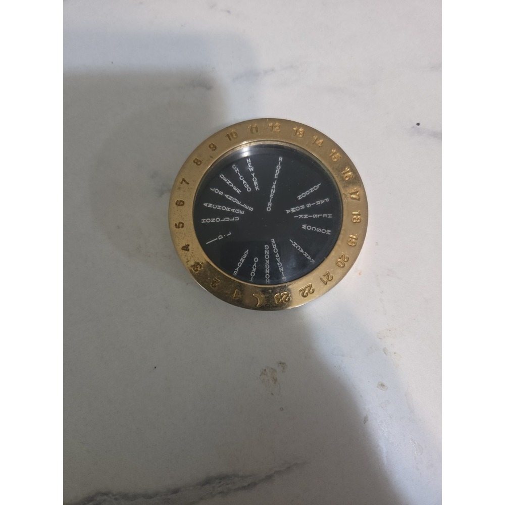 Vintage Brass World Time Calculator With Removable Magnifying Glass